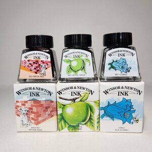 3X Winsor & Newton Drawing Ink 14ml Bottle Blue Red Green Shimmer NEW Art Crafts